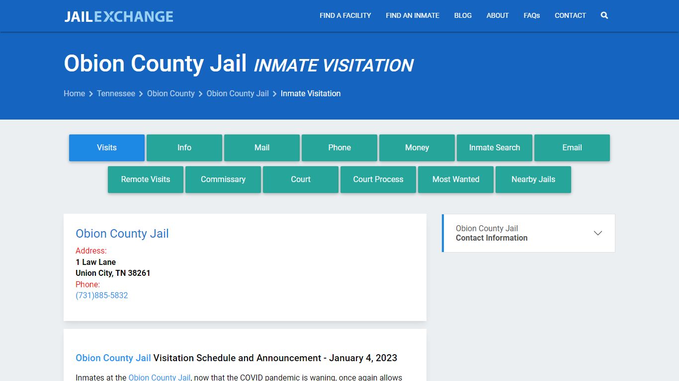 Inmate Visitation - Obion County Jail, TN - Jail Exchange